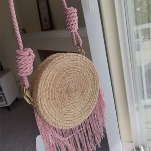 Boho Pink Straw Bag